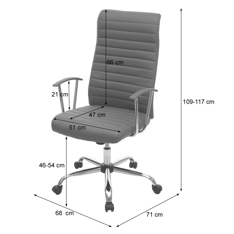 Chaise de bureau Cagliari, chaise pivotante, chaise de bureau, chaise de direction, cuir synthétique - gris