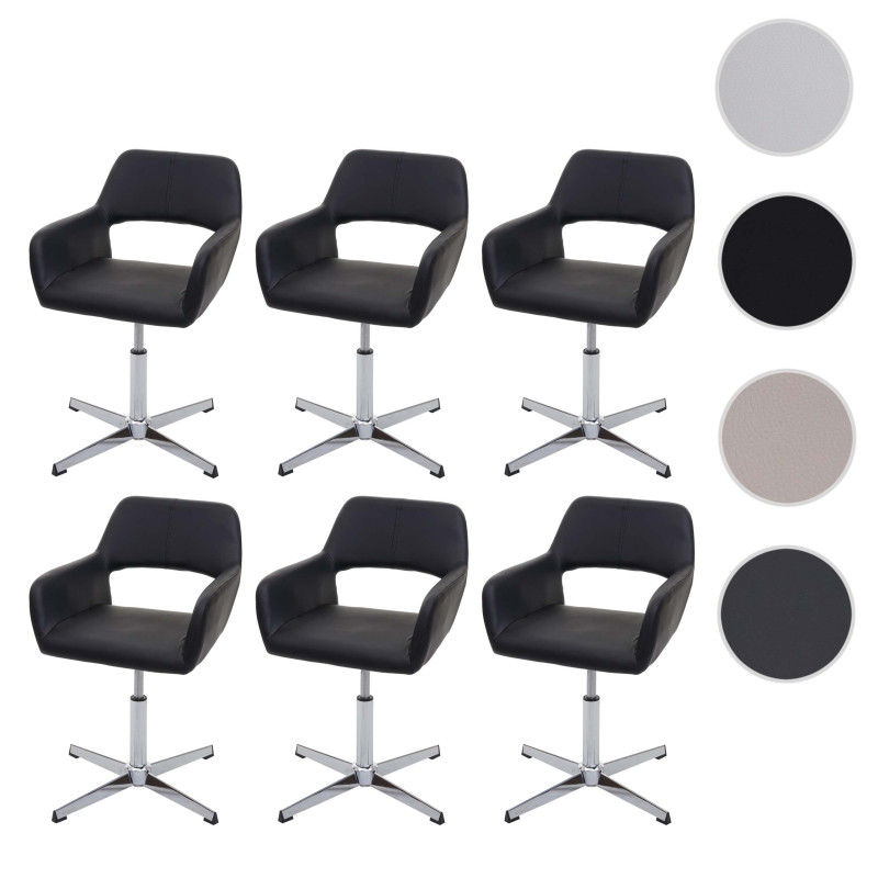 Lot de 6 chaises de salle à manger IV, , rétro réglable en hauteur mécanisme rotatif - similicuir crème, pied noir
