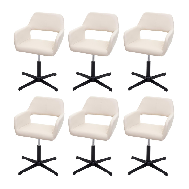 Lot de 6 chaises de salle à manger IV, , rétro réglable en hauteur mécanisme rotatif - similicuir crème, pied noir