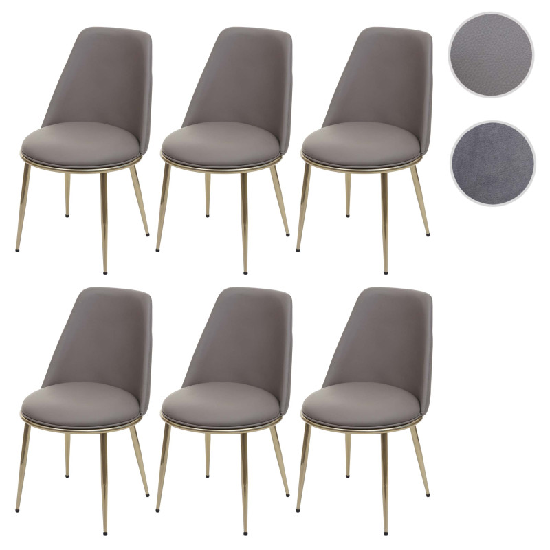 Lot de 6 chaises de salle à manger , métal - gris, pieds noirs, velours