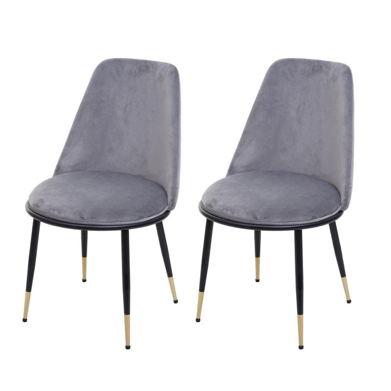 2x chaise de salle à manger , métal - gris, pieds noirs, velours