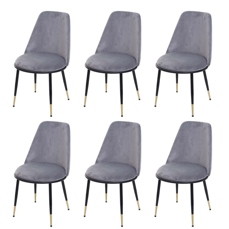 Lot de 6 chaises de salle à manger , métal - gris, pieds noirs, velours