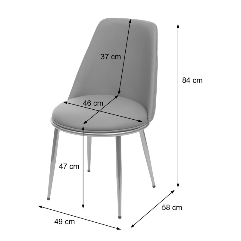 2x chaise de salle à manger , métal - gris, pieds noirs, velours