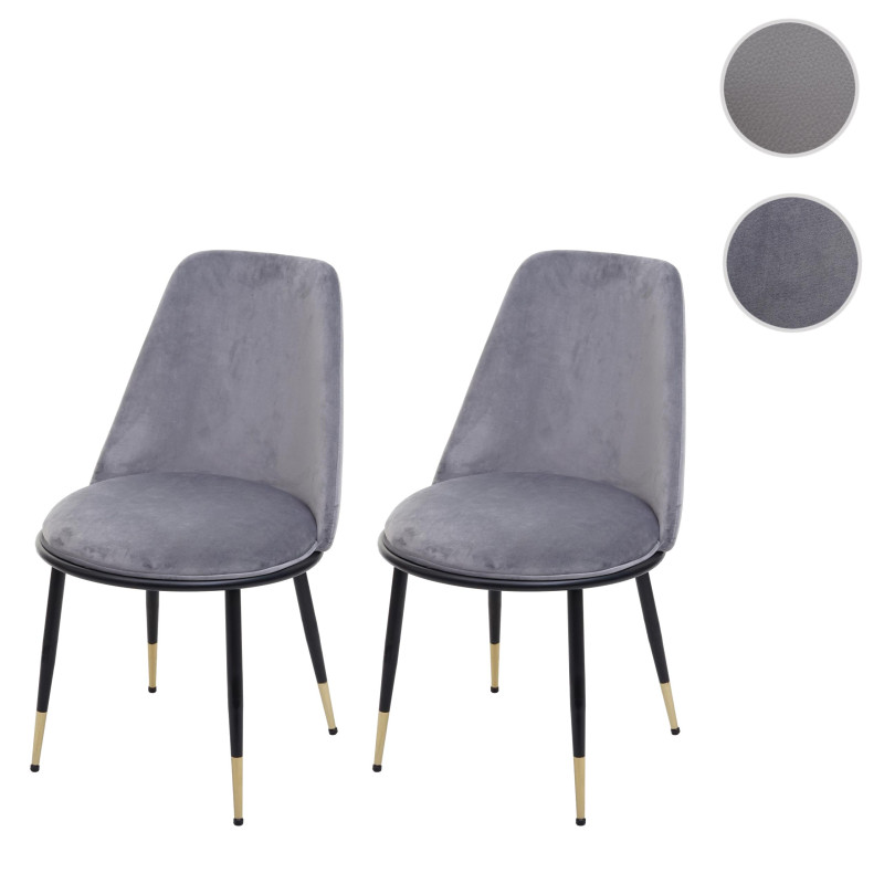 2x chaise de salle à manger , métal - gris, pieds noirs, velours