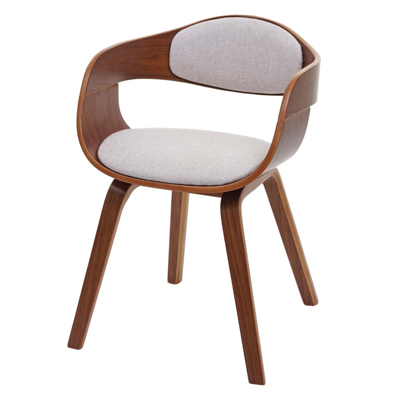 Chaise de salle à manger bois courbé rétro design aspect noyer tissu textile crème beige