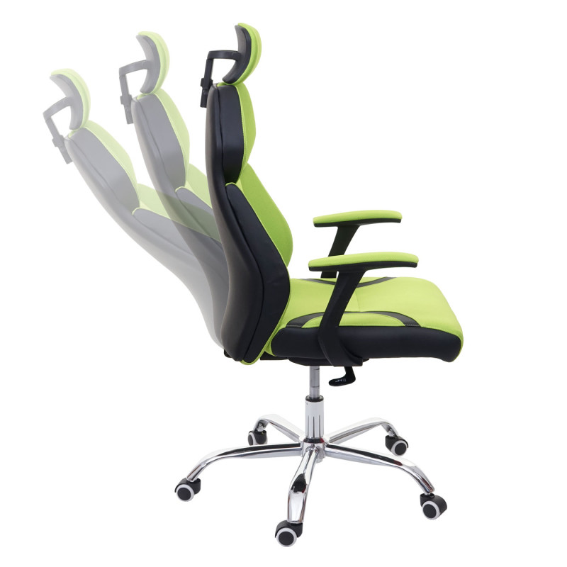 Chaise de bureau fonction coulissante tissu/textile + similicuir - vert/noir