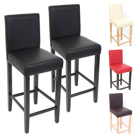 2x tabouret de bar chaise de bar M37 cuir synthétique - noir, pieds foncés