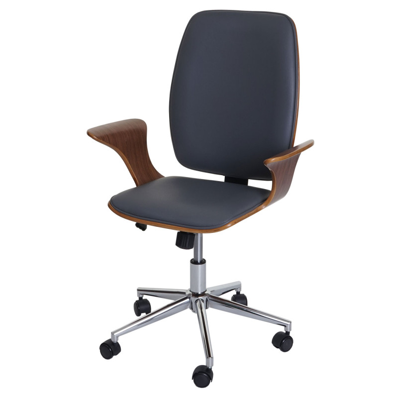 Chaise de bureau similicuir bois courbé - aspect noyer, revêtement gris