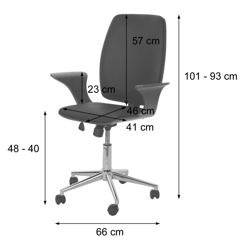 Chaise de bureau pivotante, similicuir bois courbé - aspect noyer, revêtement beige-crème