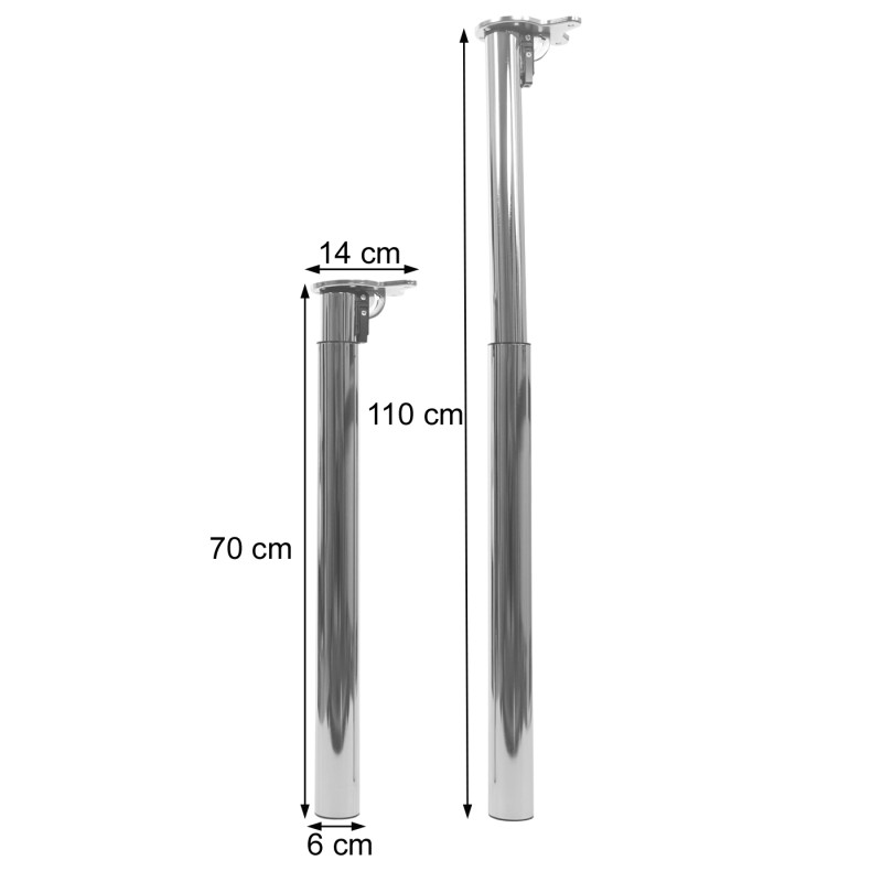 4x pieds de table pour table à manger, bureau, réglable en hauteur 70-110cm - aspect acier inoxydable