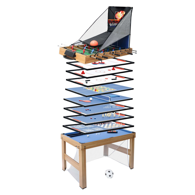 Table de baby-foot 20 en 1 table de jeu, multijoueur, MDF 174x107x60cm - aspect chêne
