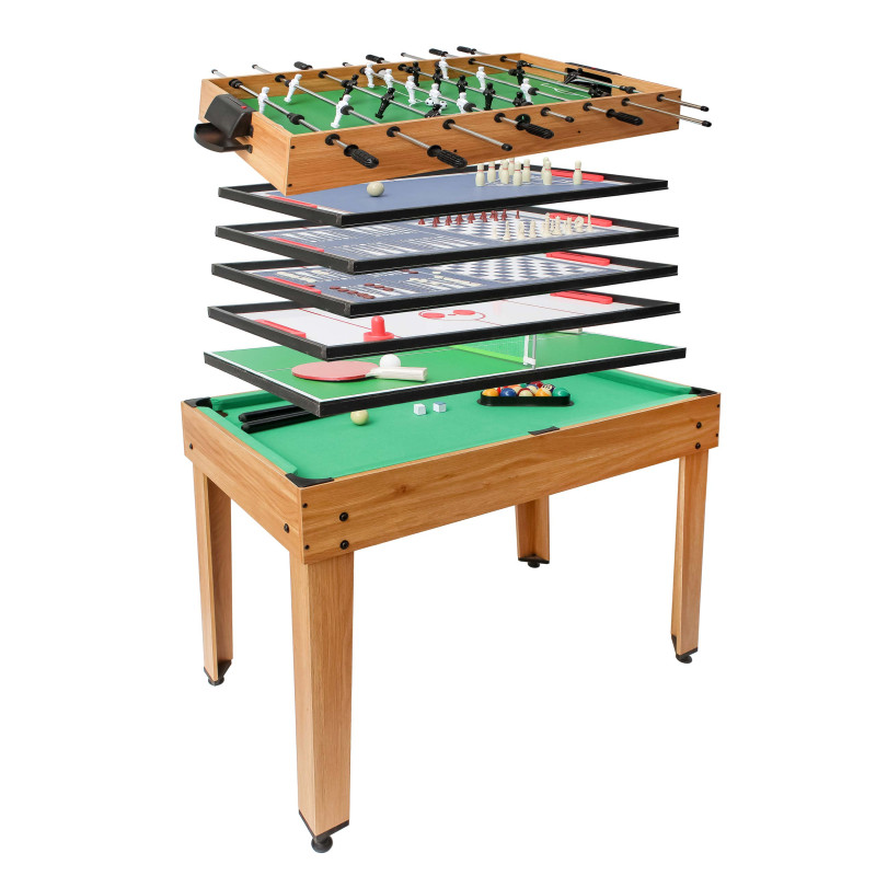 Table de baby-foot 7 jeux en 1 table de jeu, multijoueur, MDF 82x107x60cm - aspect chêne