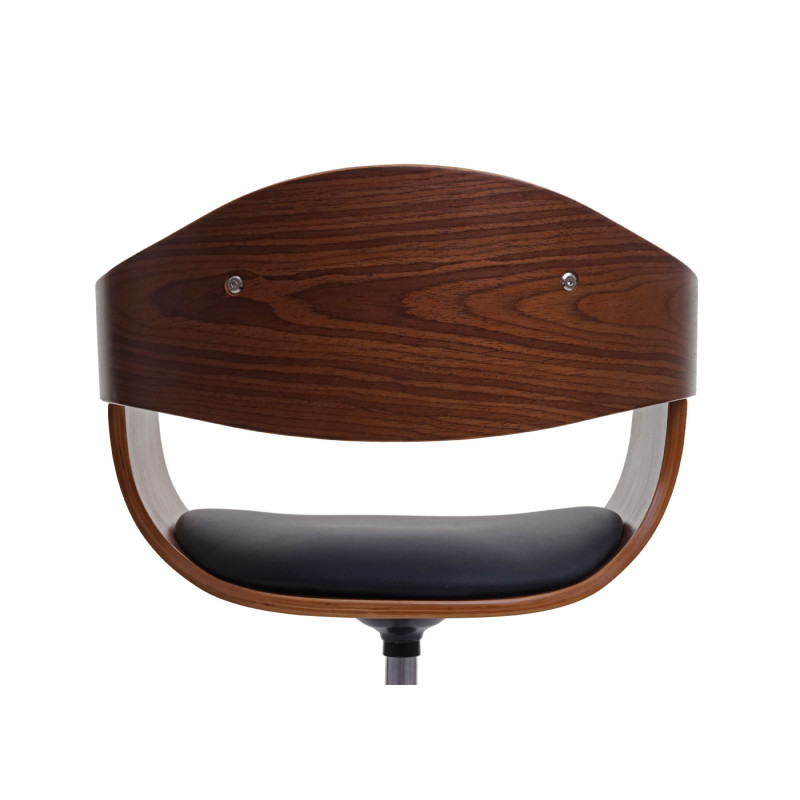 Chaise de bureau réglable en hauteur, bois courbé - aspect noyer, cuir synthétique noir