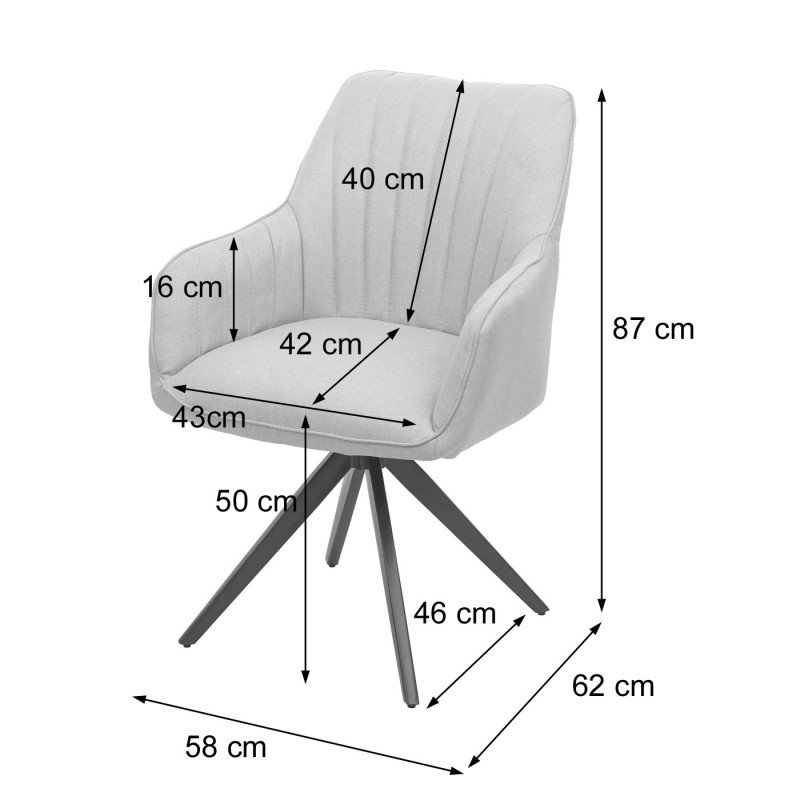 6x chaise de salle à manger chaise à accoudoirs, rétro acier tissu/textile - gris foncé