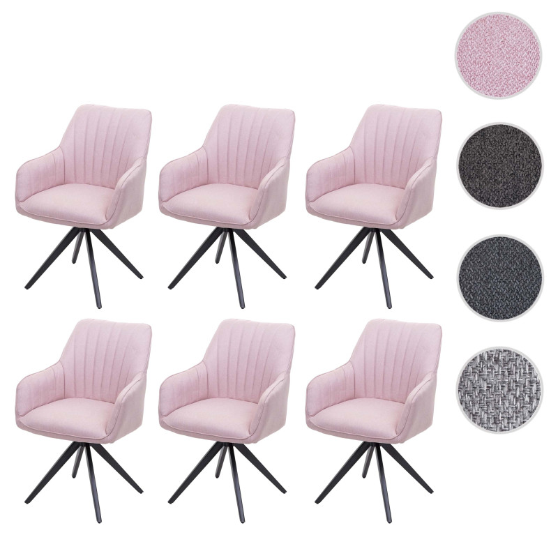 Lot de 6 chaises de salle à manger  chaise à accoudoirs, rétro acier tissu/textile - rose