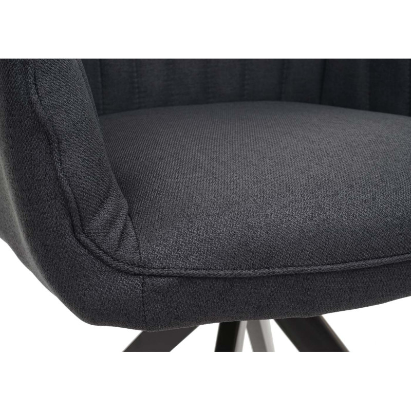 6x chaise de salle à manger chaise à accoudoirs, rétro acier tissu/textile - gris foncé