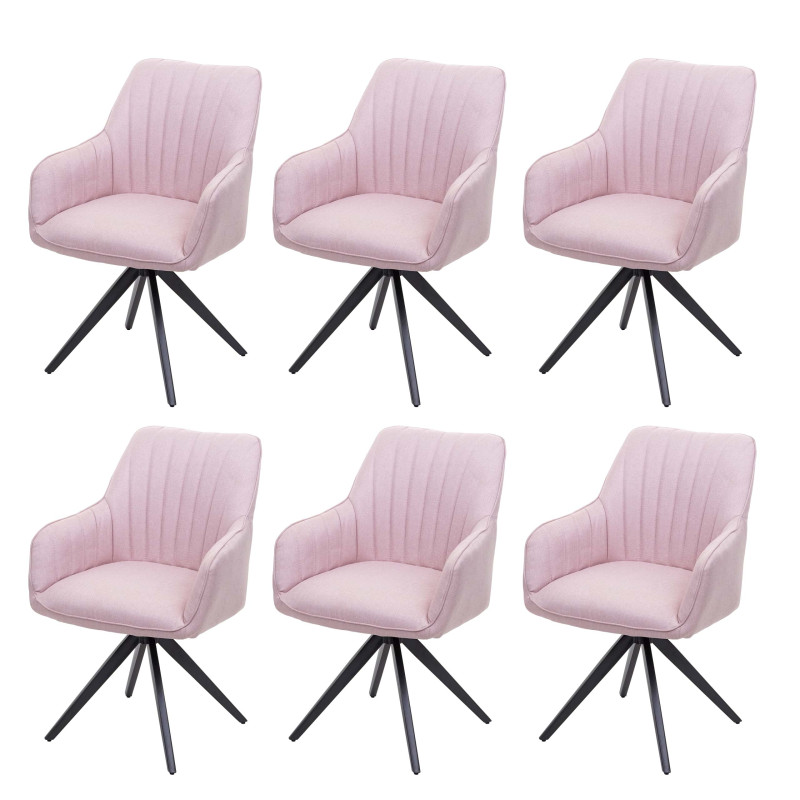 Lot de 6 chaises de salle à manger  chaise à accoudoirs, rétro acier tissu/textile - rose