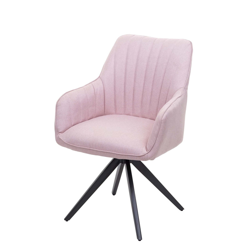 Chaise de salle à manger fauteuil, , avec accoudoirs, acier rétro, tissu - rosé
