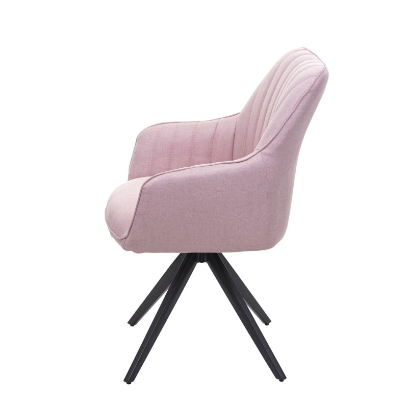 Chaise de salle à manger fauteuil, , avec accoudoirs, acier rétro, tissu - rosé