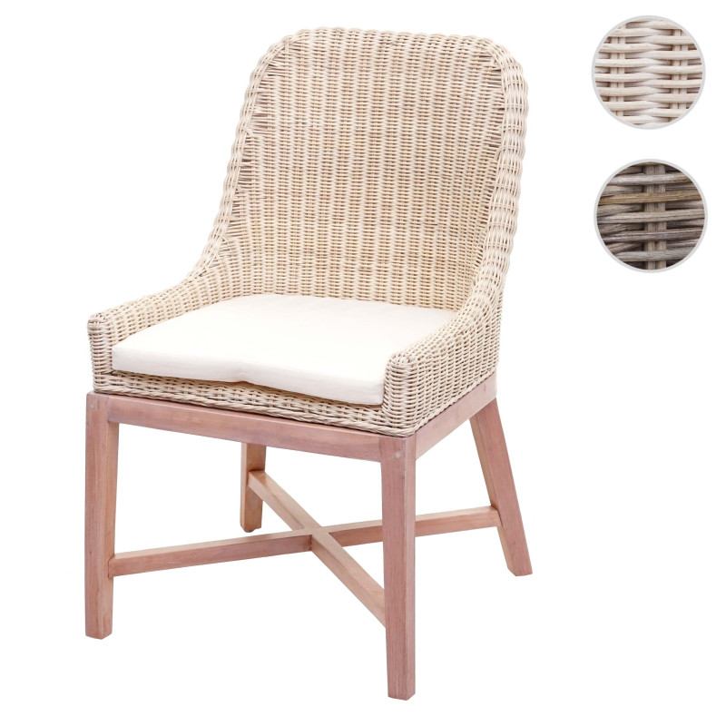 Chaise de salle à manger , osier en rotin bois massif - crème-blanc