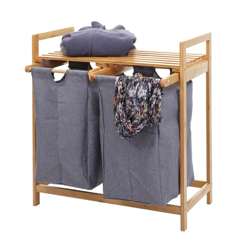 Collecteur de linge Trieur de linge, Panier, bambou 2 compartiments 74x64x33cm, 70l - gris foncé