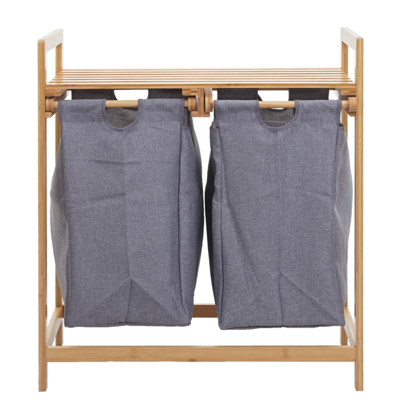 Collecteur de linge Trieur de linge, Panier, bambou 2 compartiments 74x64x33cm, 70l - gris foncé