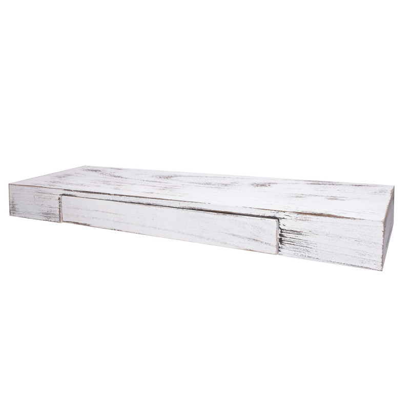 Étagère murale étagère suspendue, tiroir, en bois massif 8x80x25cm - blanc, shabby