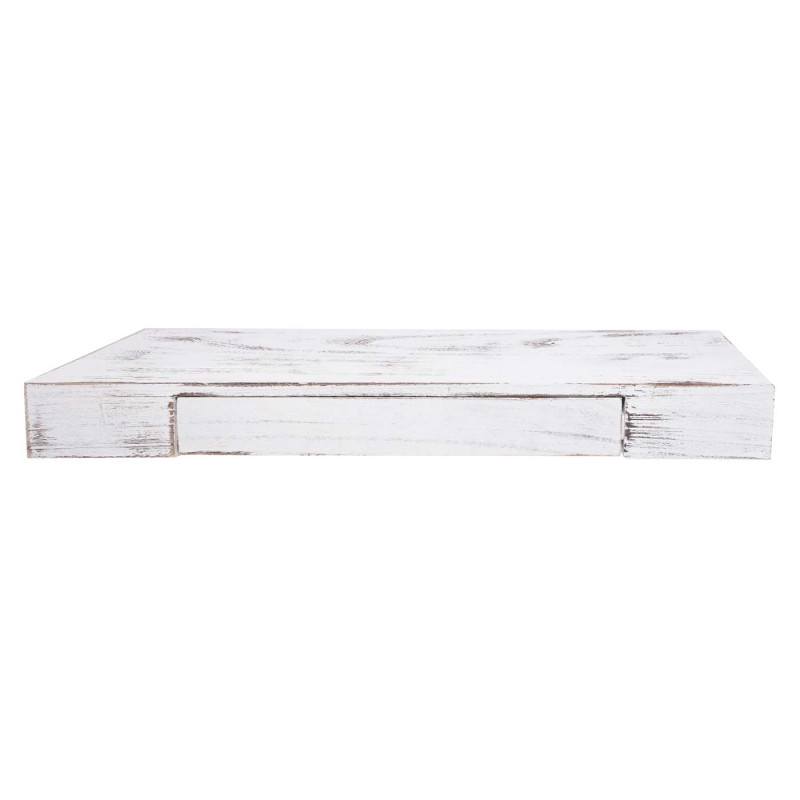 Étagère murale étagère suspendue, tiroir, en bois massif 8x80x25cm - blanc, shabby