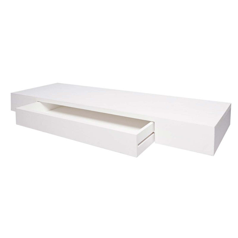 Étagère murale étagère suspendue, tiroir, en bois massif 8x80x25cm - blanc