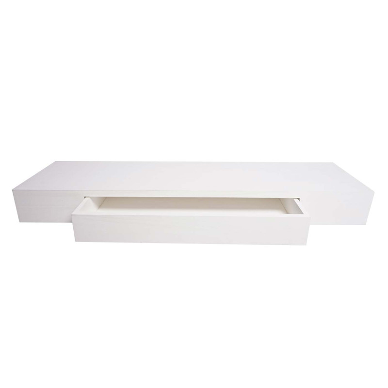 Étagère murale étagère suspendue, tiroir, en bois massif 8x80x25cm - blanc