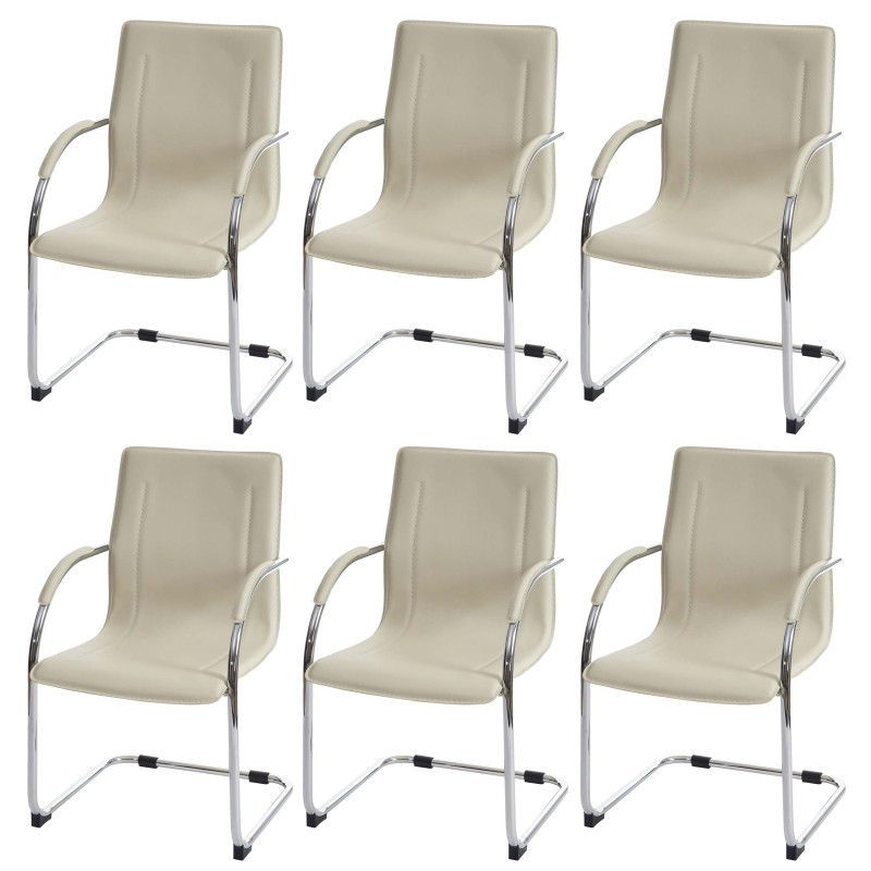 6x Chaise de salle à manger Samara, chaise cantilever avec dossier, PVC acier - crème-beige