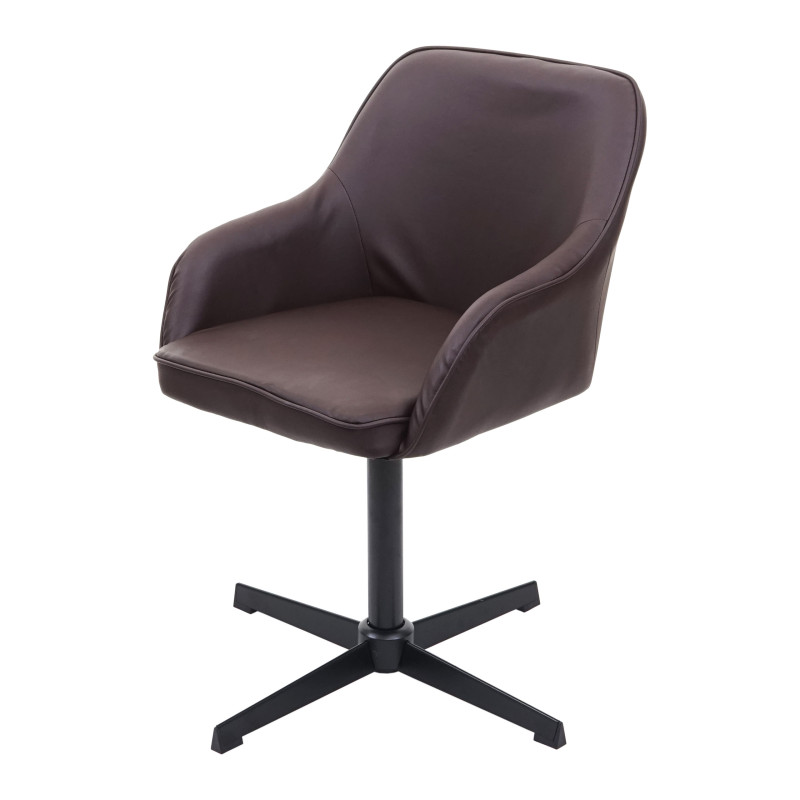 Chaise de salle à manger fauteuil, pivotant, réglable en hauteur - similicuir marron, pied noir