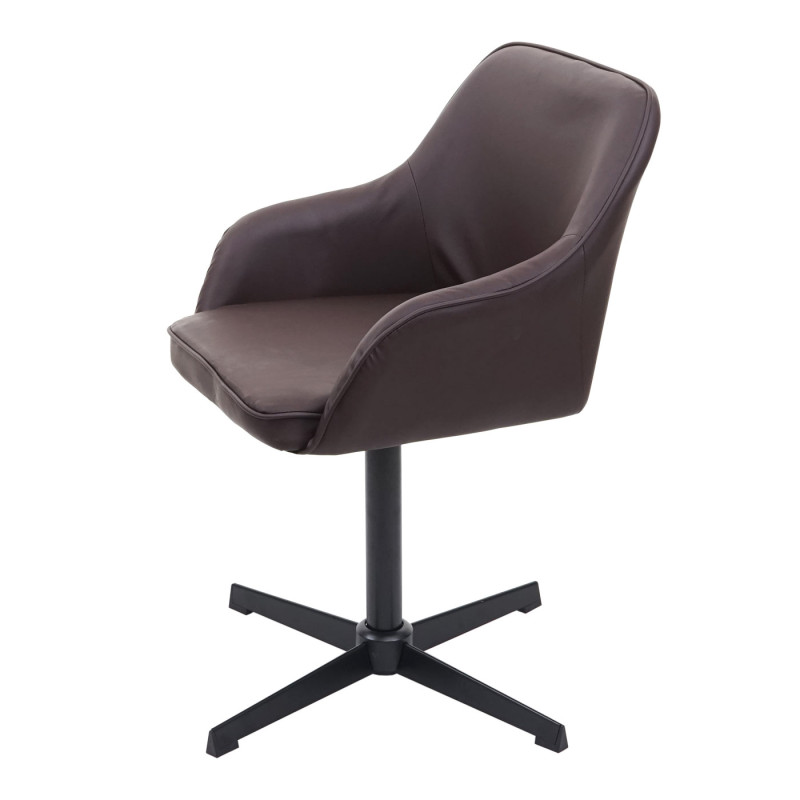 Chaise de salle à manger fauteuil, pivotant, réglable en hauteur - similicuir marron, pied noir