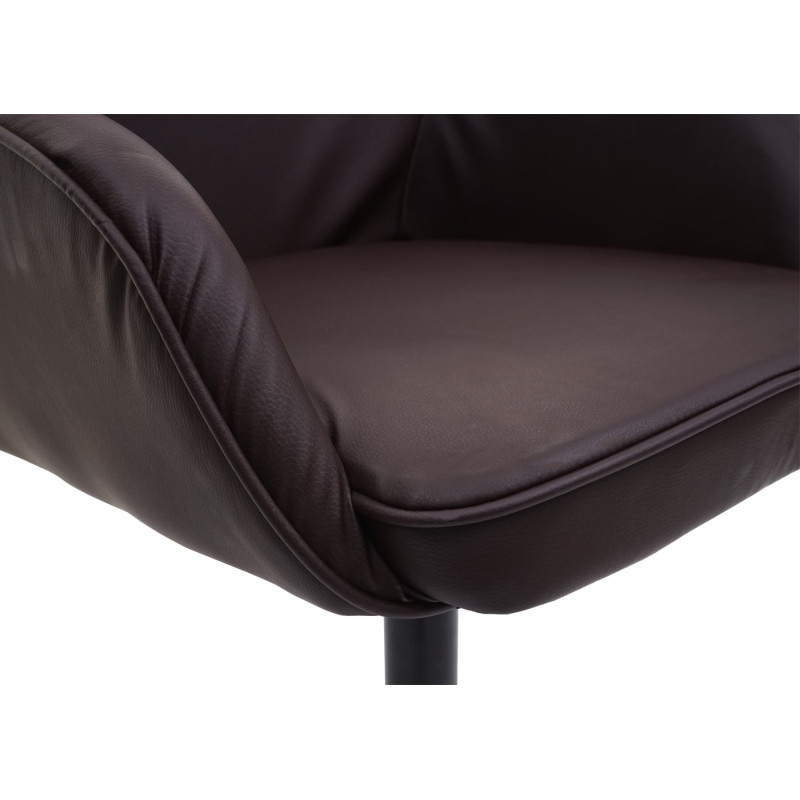 Chaise de salle à manger fauteuil, pivotant, réglable en hauteur - similicuir marron, pied noir