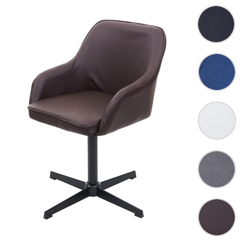 Chaise de salle à manger fauteuil, pivotant, réglable en hauteur - similicuir marron, pied noir