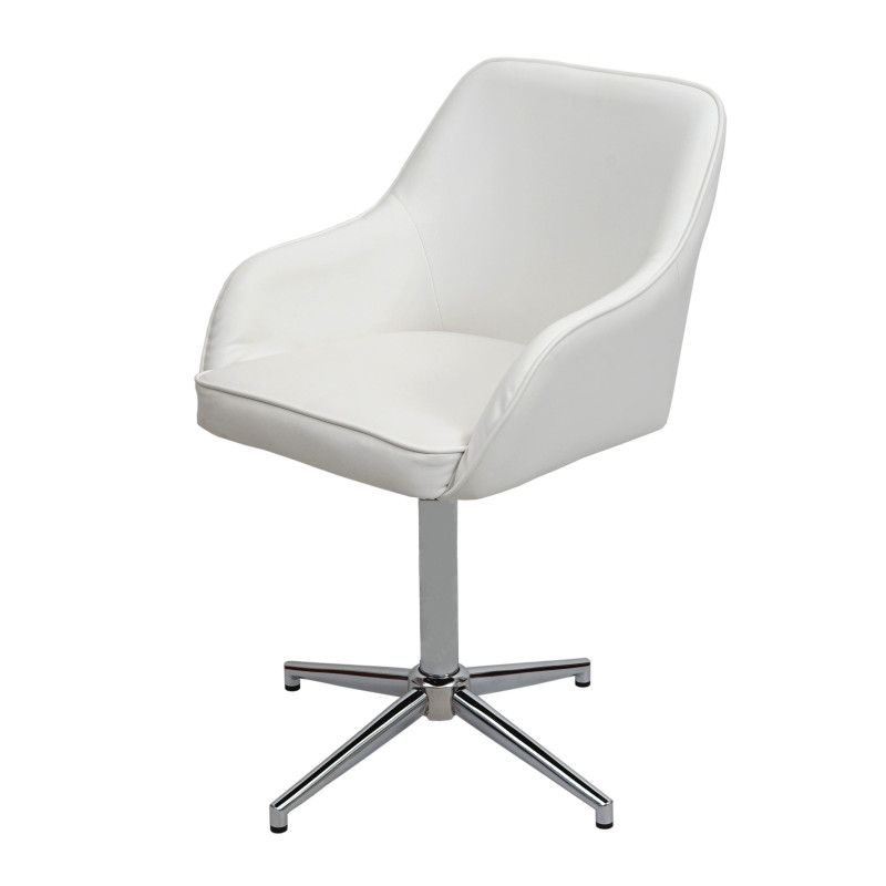 Chaise de salle à manger fauteuil, pivotant, réglable en hauteur - similicuir blanc, pied chromé