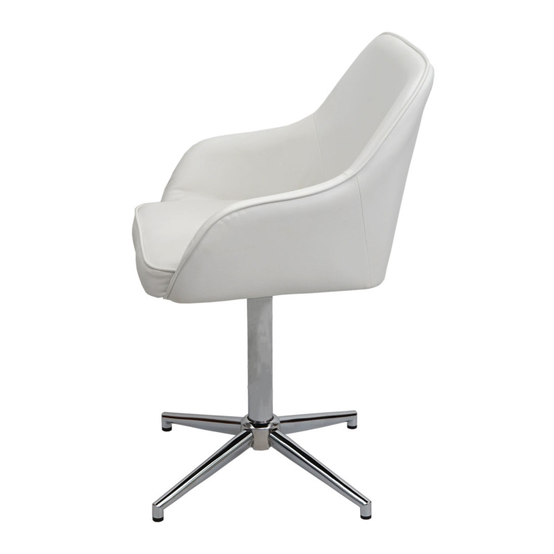 Chaise de salle à manger fauteuil, pivotant, réglable en hauteur - similicuir blanc, pied chromé