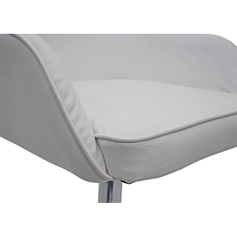 Chaise de salle à manger fauteuil, pivotant, réglable en hauteur - similicuir blanc, pied chromé