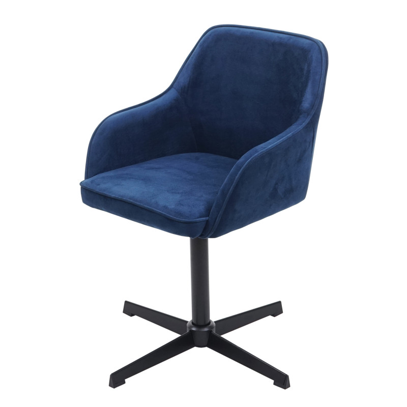 Chaise de salle à manger fauteuil, pivotant, réglable en hauteur - velours bleu, pied noir