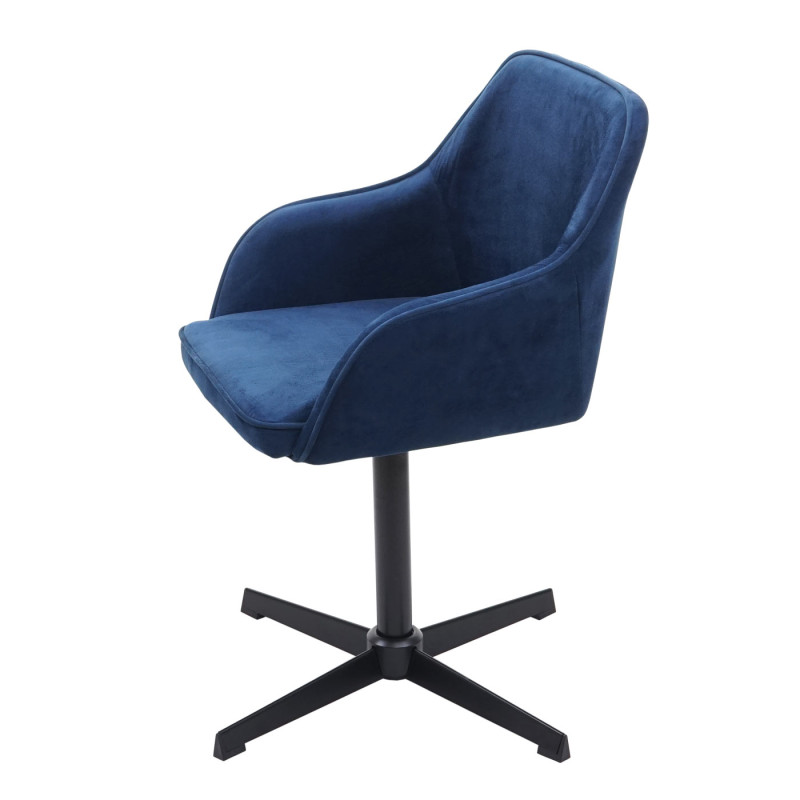 Chaise de salle à manger fauteuil, pivotant, réglable en hauteur - velours bleu, pied noir