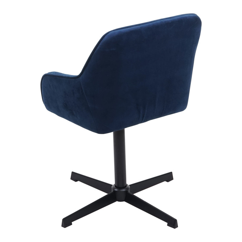 Chaise de salle à manger fauteuil, pivotant, réglable en hauteur - velours bleu, pied noir