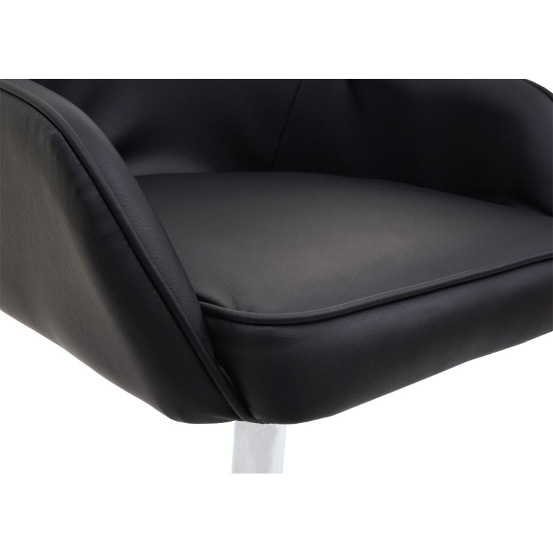 Chaise de salle à manger fauteuil, pivotant, réglable en hauteur - similicuir noir, pied chromé