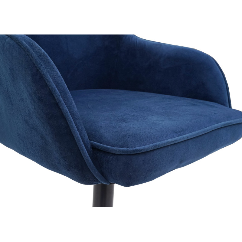 Chaise de salle à manger fauteuil, pivotant, réglable en hauteur - velours bleu, pied noir