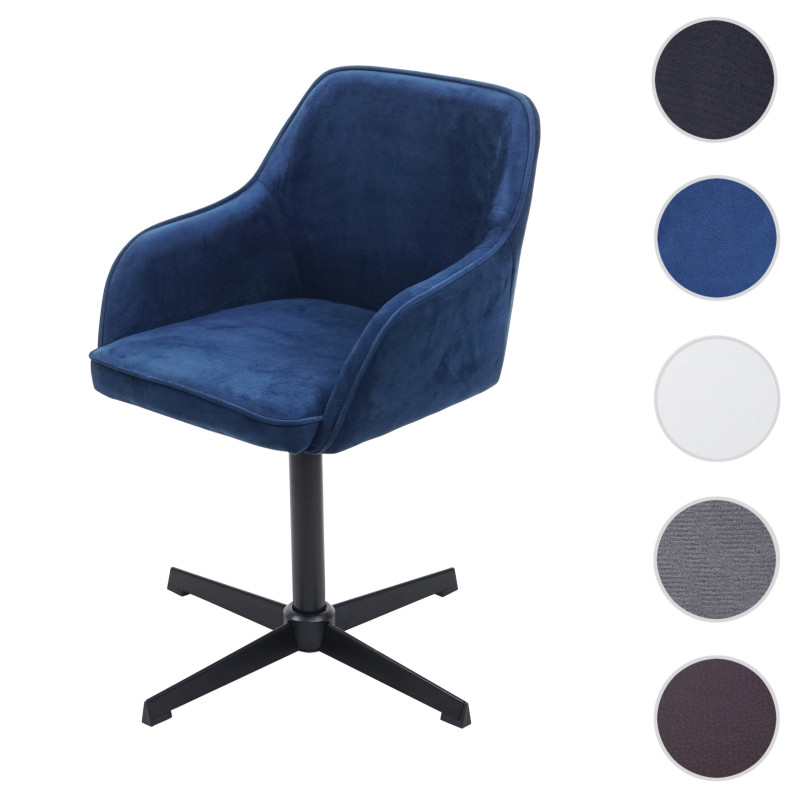 Chaise de salle à manger fauteuil, pivotant, réglable en hauteur - velours bleu, pied noir