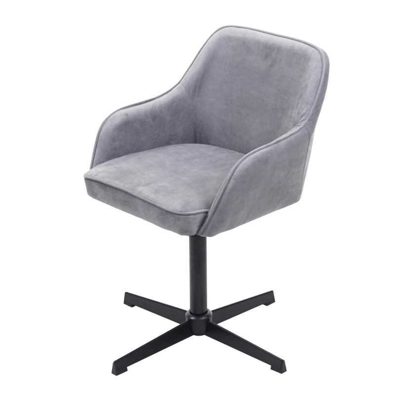 Chaise de salle à manger fauteuil, pivotant, réglable en hauteur - velours gris, pied noir
