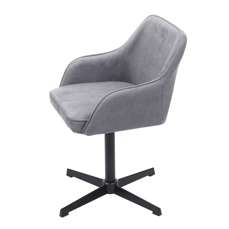 Chaise de salle à manger fauteuil, pivotant, réglable en hauteur - velours gris, pied noir