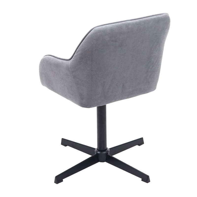 Chaise de salle à manger fauteuil, pivotant, réglable en hauteur - velours gris, pied noir