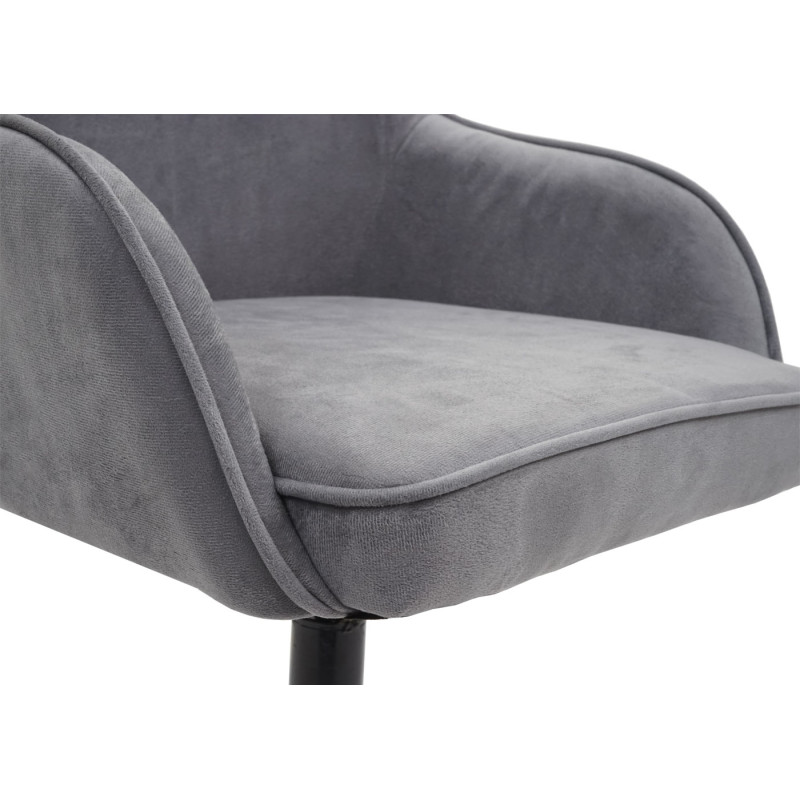 Chaise de salle à manger fauteuil, pivotant, réglable en hauteur - velours gris, pied noir