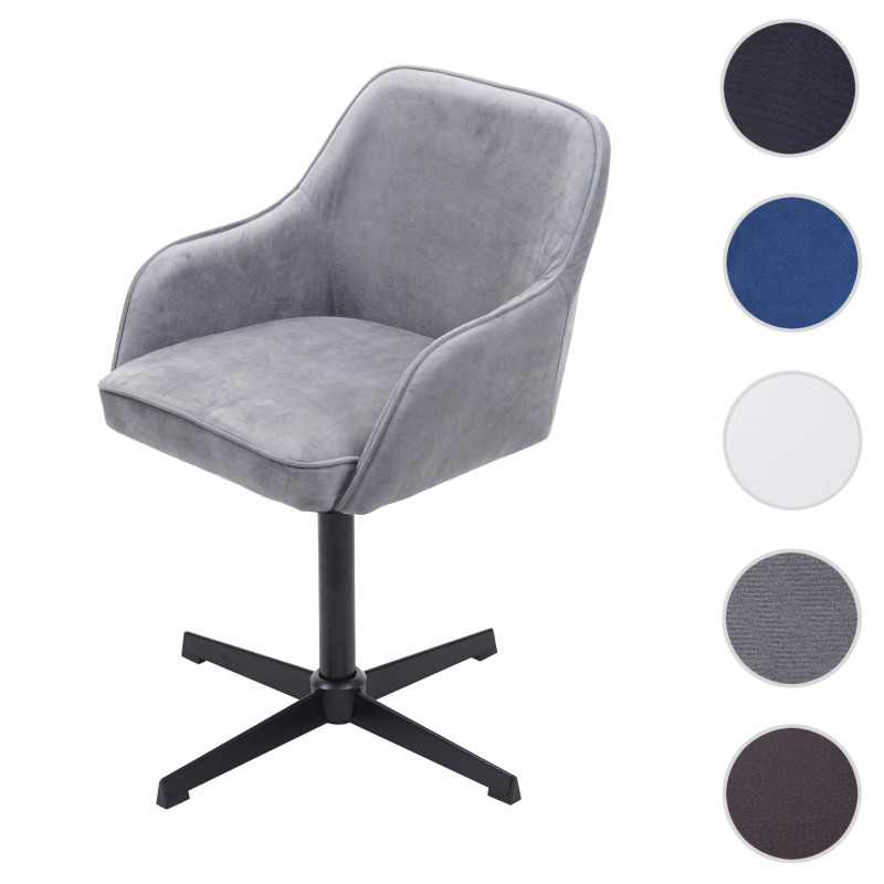 Chaise de salle à manger fauteuil, pivotant, réglable en hauteur - velours gris, pied noir