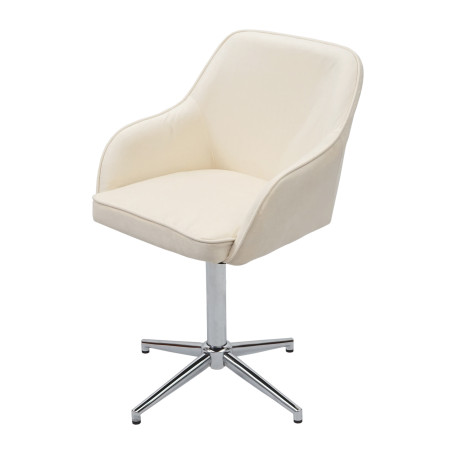 Chaise de salle à manger fauteuil,pivotant, réglable en hauteur - velours crème-blanc, pied chromé